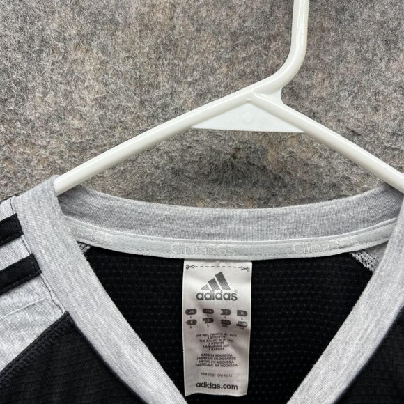Adidas Shirt Men Large Grey Black Crewneck Training Polyester Soccer Jersey - Picture 7 of 11